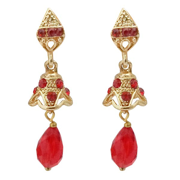 Kriaa Gold Plated Red Austrian Stone Jhumki Earrings