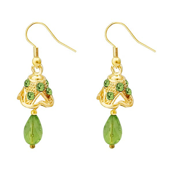 Kriaa Gold Plated Green Austrian Stone Jhumki Earrings