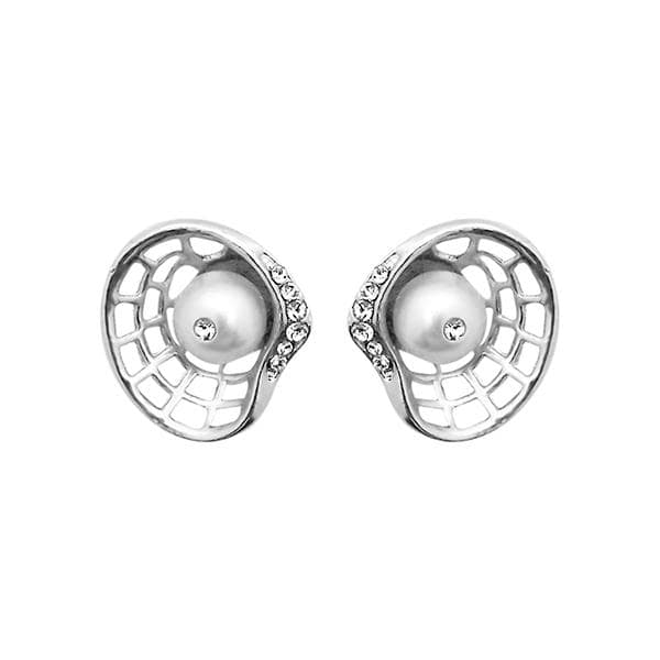 Kriaa Austrian Stone Pearl Silver Plated Stud Earrings