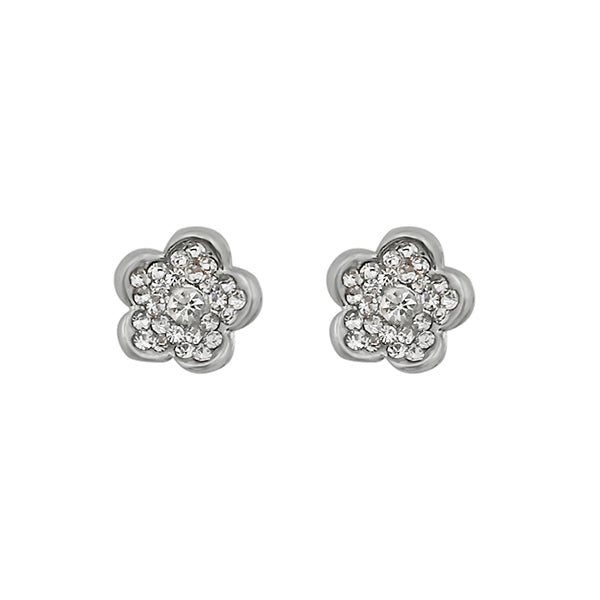 Kriaa Austrian Stone Floral Shape Silver Plated Stud Earrings