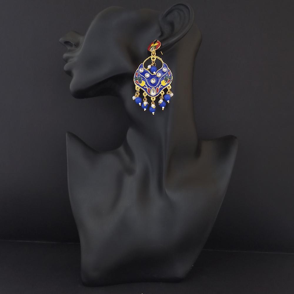 Kriaa Gold Plated Blue Meenakari Dangler Earrings - 1314201k