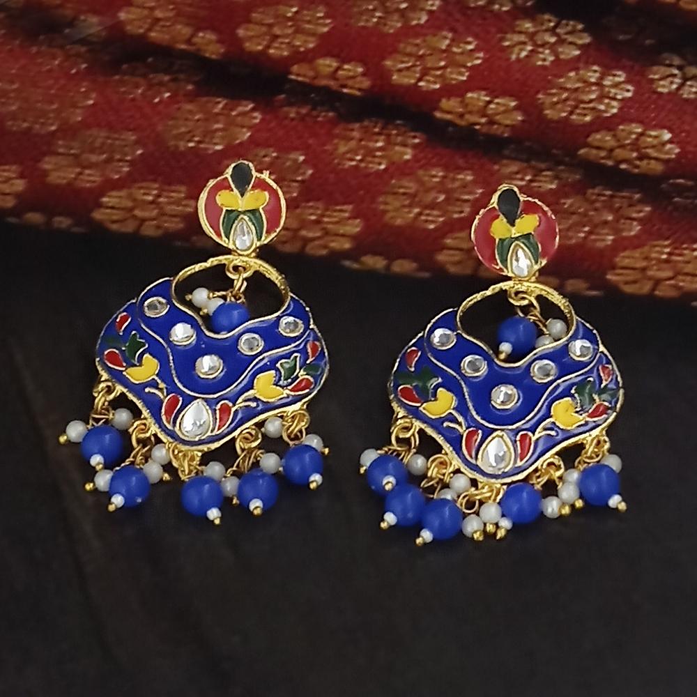 Kriaa Gold Plated Blue Meenakari Dangler Earrings - 1314201k