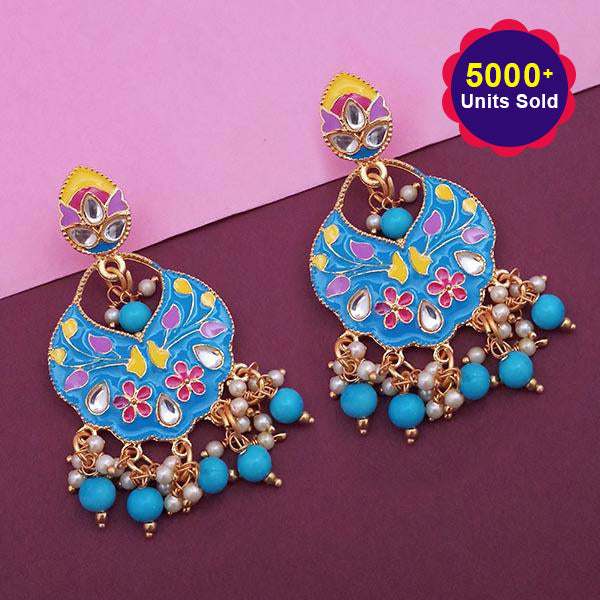 Kriaa Blue Meenakari Kundan Gold Plated Dangler Earrings