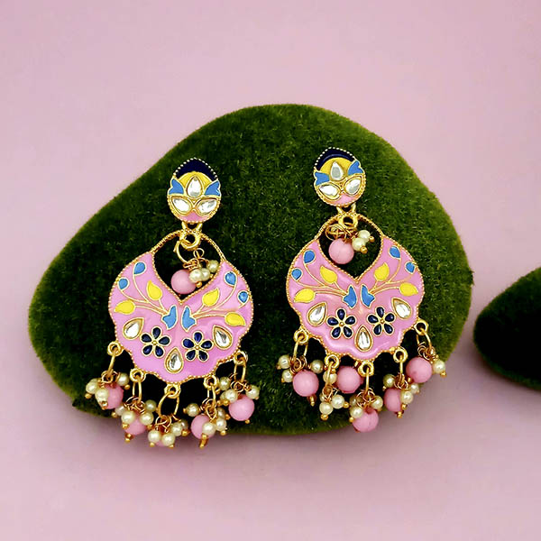 Kriaa Pink Meenakari Kundan Dangler Earrings