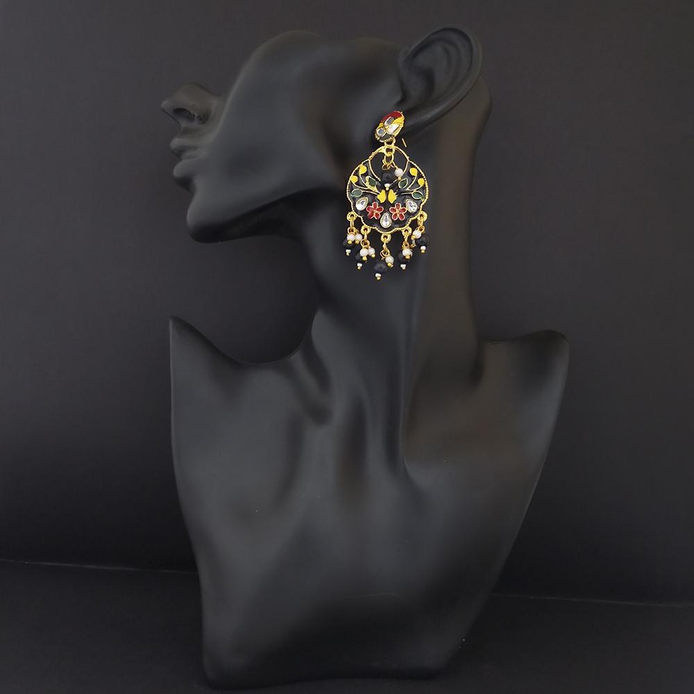 Kriaa Gold Plated Black Meenakari Dangler Earrings - 1314203K