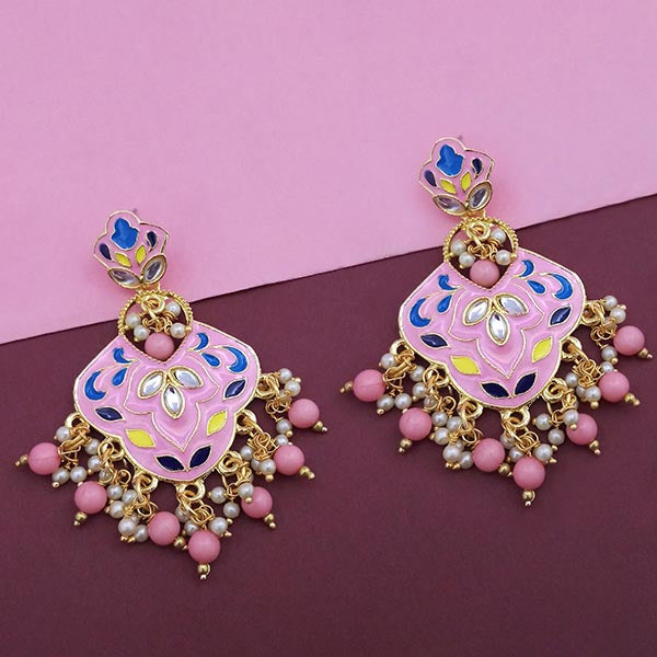 Kriaa Pink Meenakari Kundan Dangler Earrings