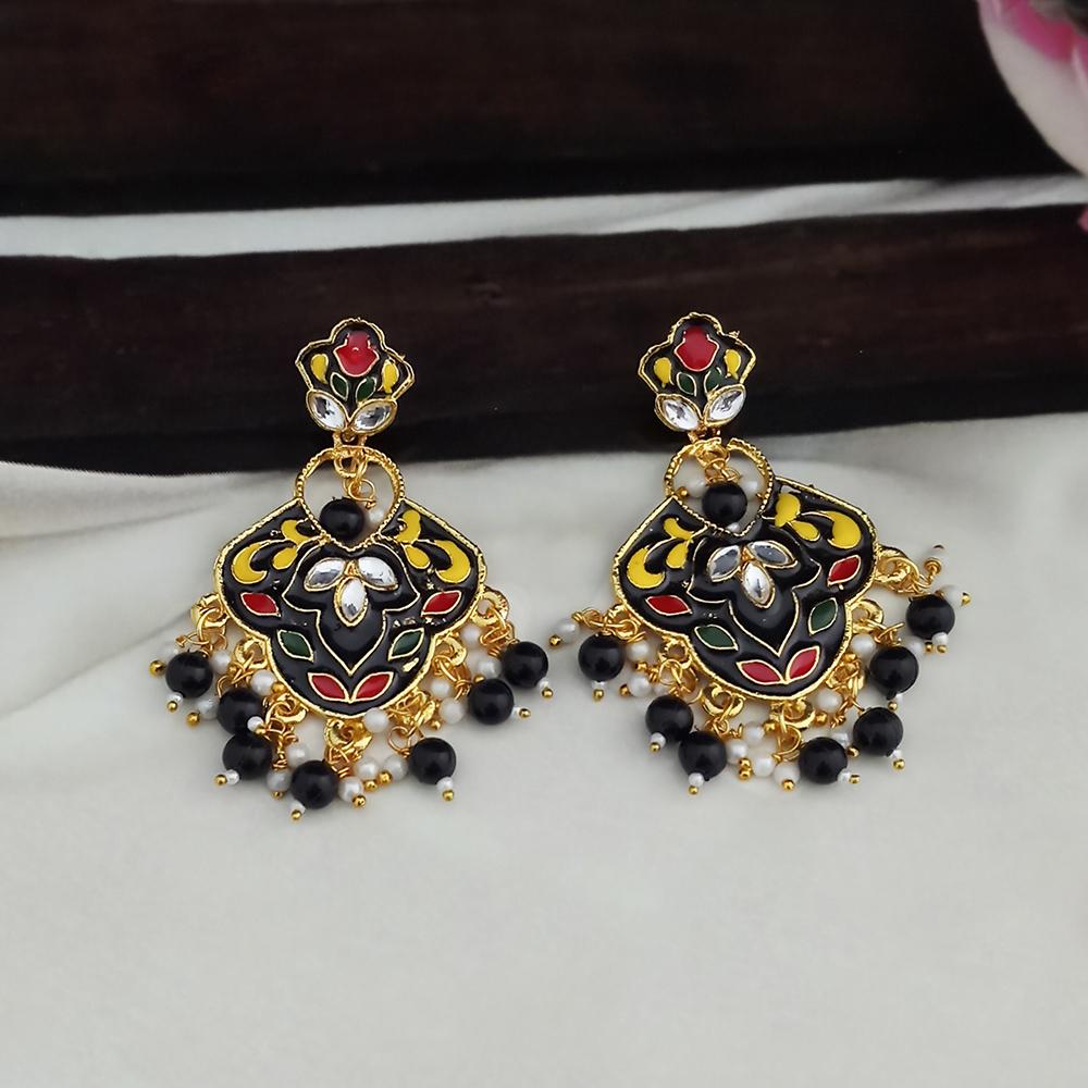 Kriaa Gold Plated Black Meenakari Dangler Earrings - 1314206K