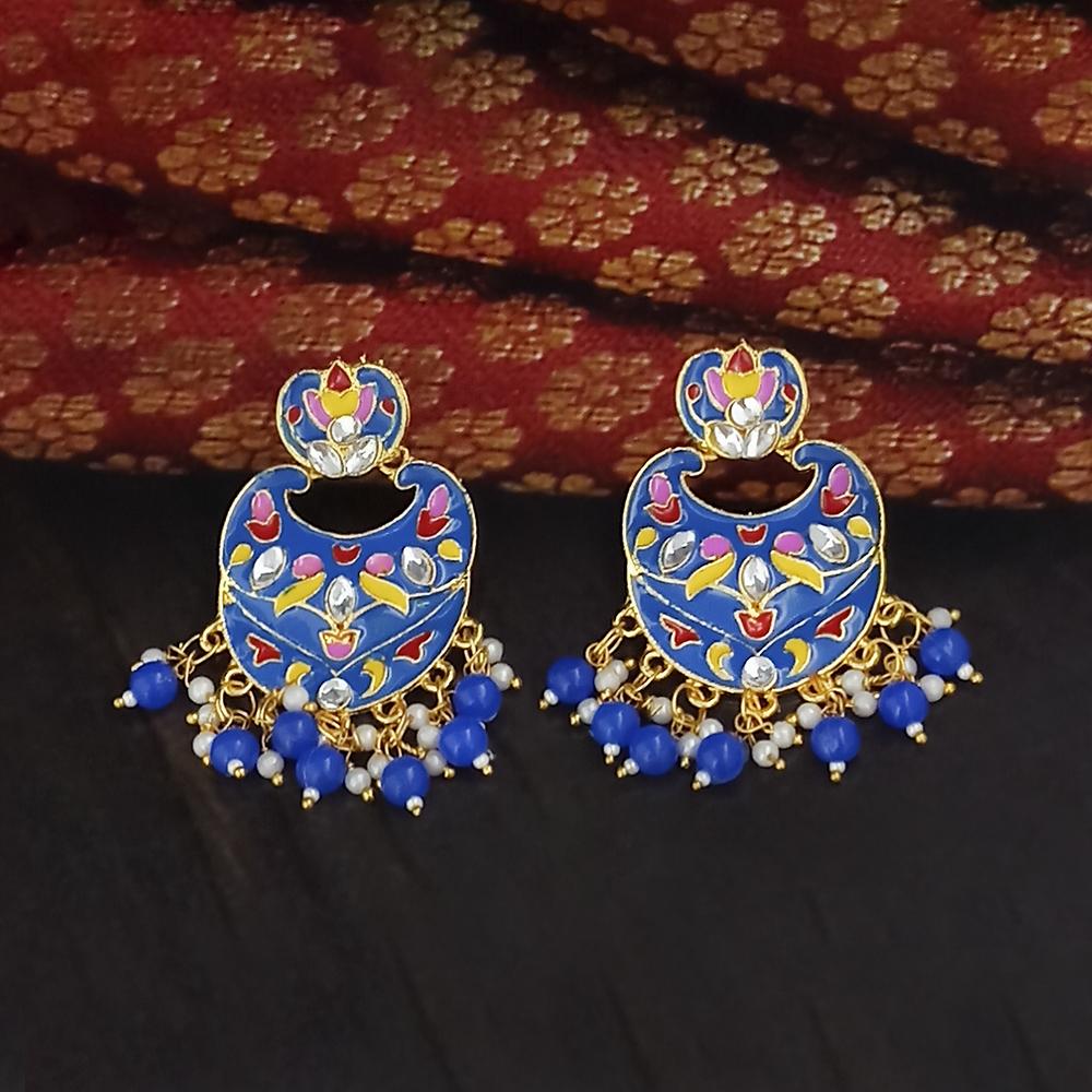 Kriaa Gold Plated Blue Meenakari Dangler Earrings - 1314207I