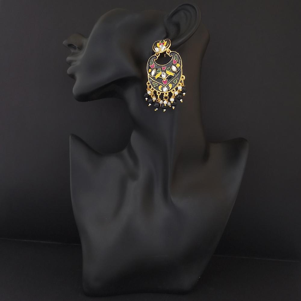 Kriaa Gold Plated Black Meenakari Dangler Earrings - 1314207J