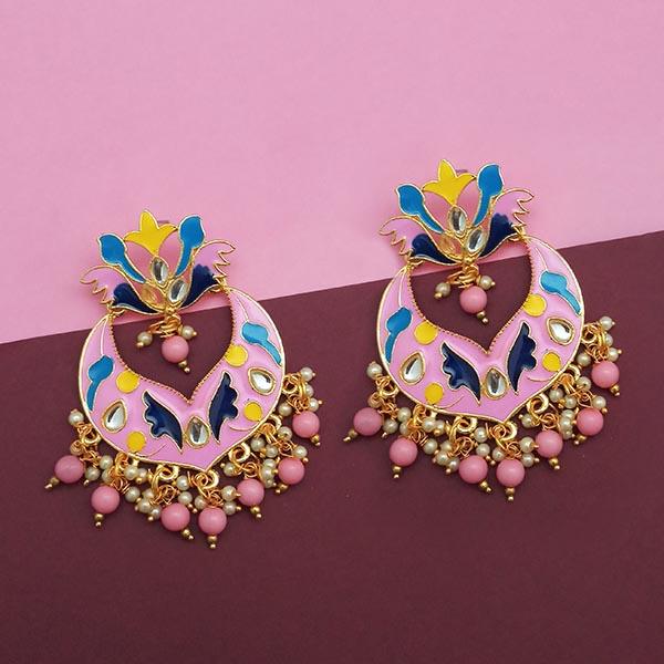 Kriaa Pink Meenakari And Beads Kundan Dangler Earrings