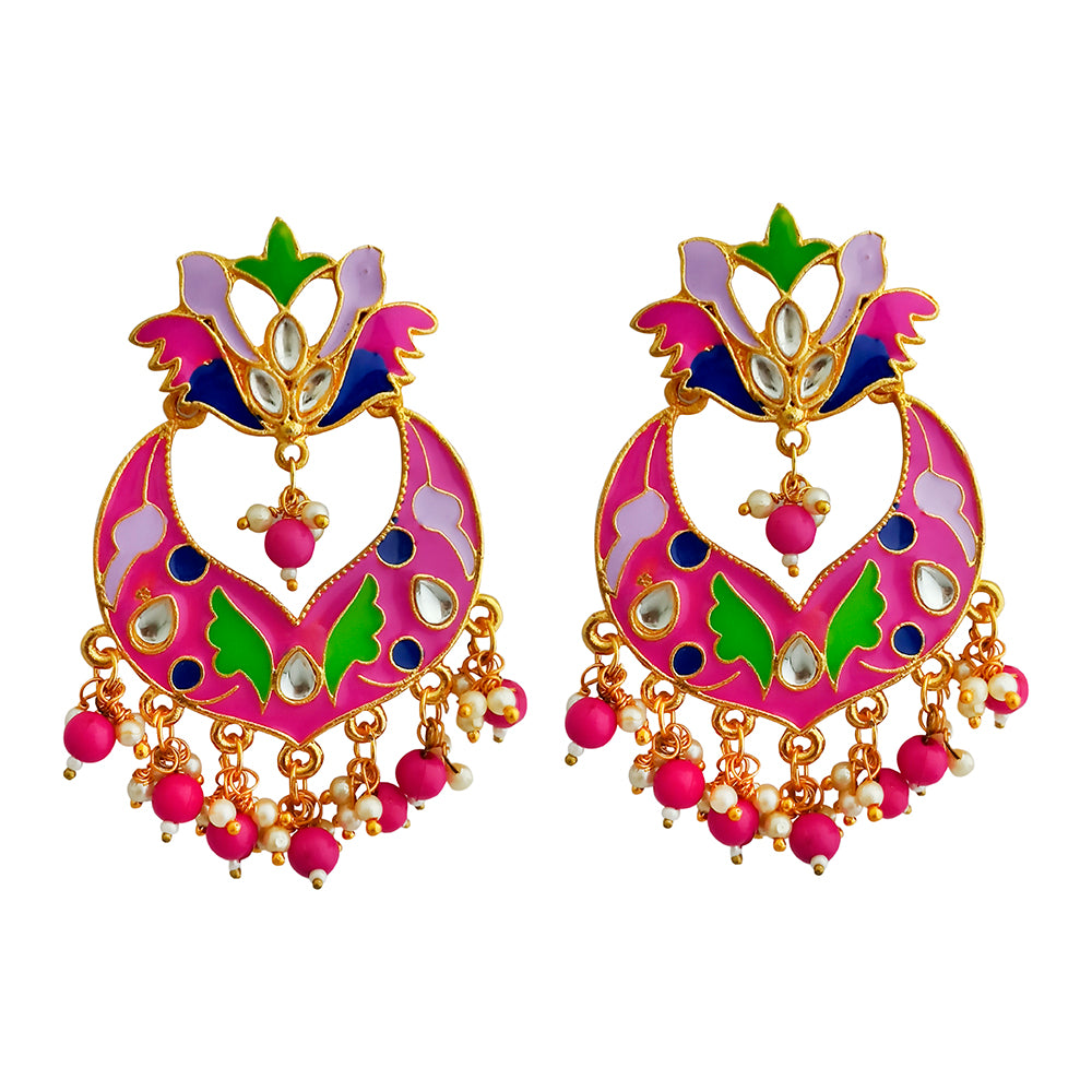 Kriaa Austrian Stone Pink Meenakari Dangler Earrings