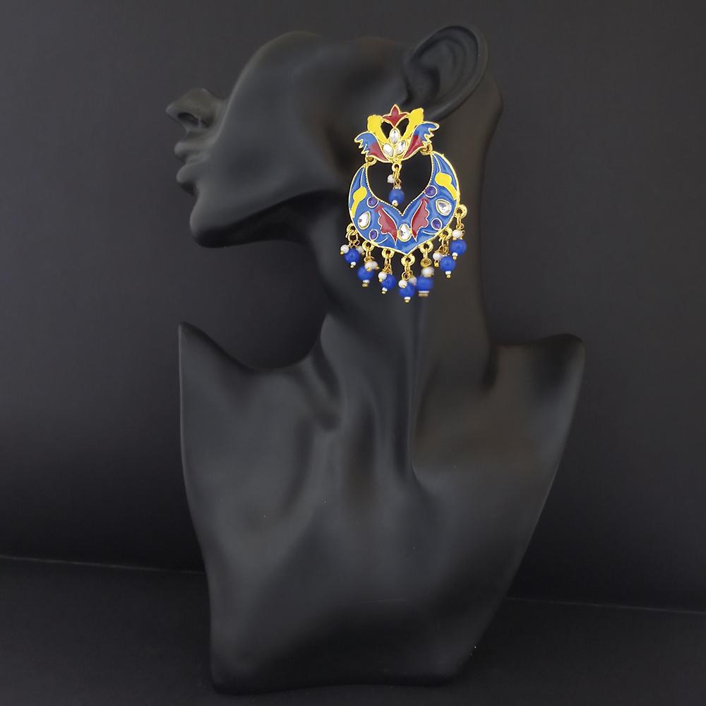 Kriaa Gold Plated Blue Meenakari Dangler Earrings - 1314208K