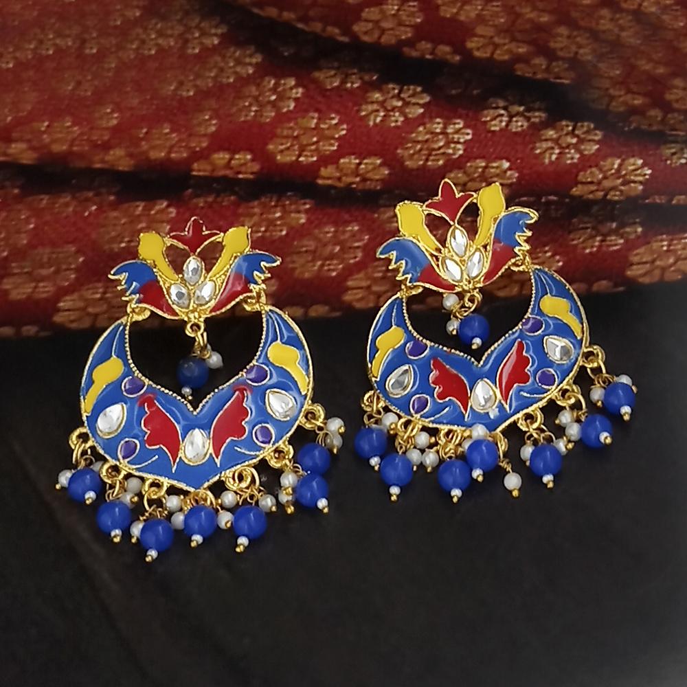 Kriaa Gold Plated Blue Meenakari Dangler Earrings - 1314208K