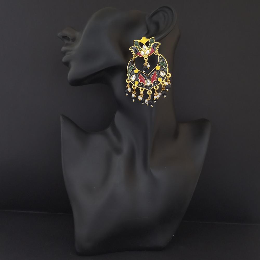 Kriaa Gold Plated Black Meenakari Dangler Earrings - 1314208L