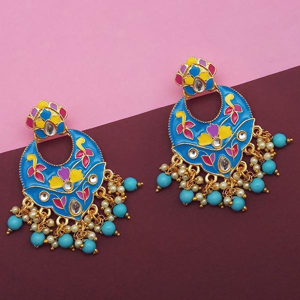 Kriaa Blue Meenakari And Beads Kundan Dangler Earrings