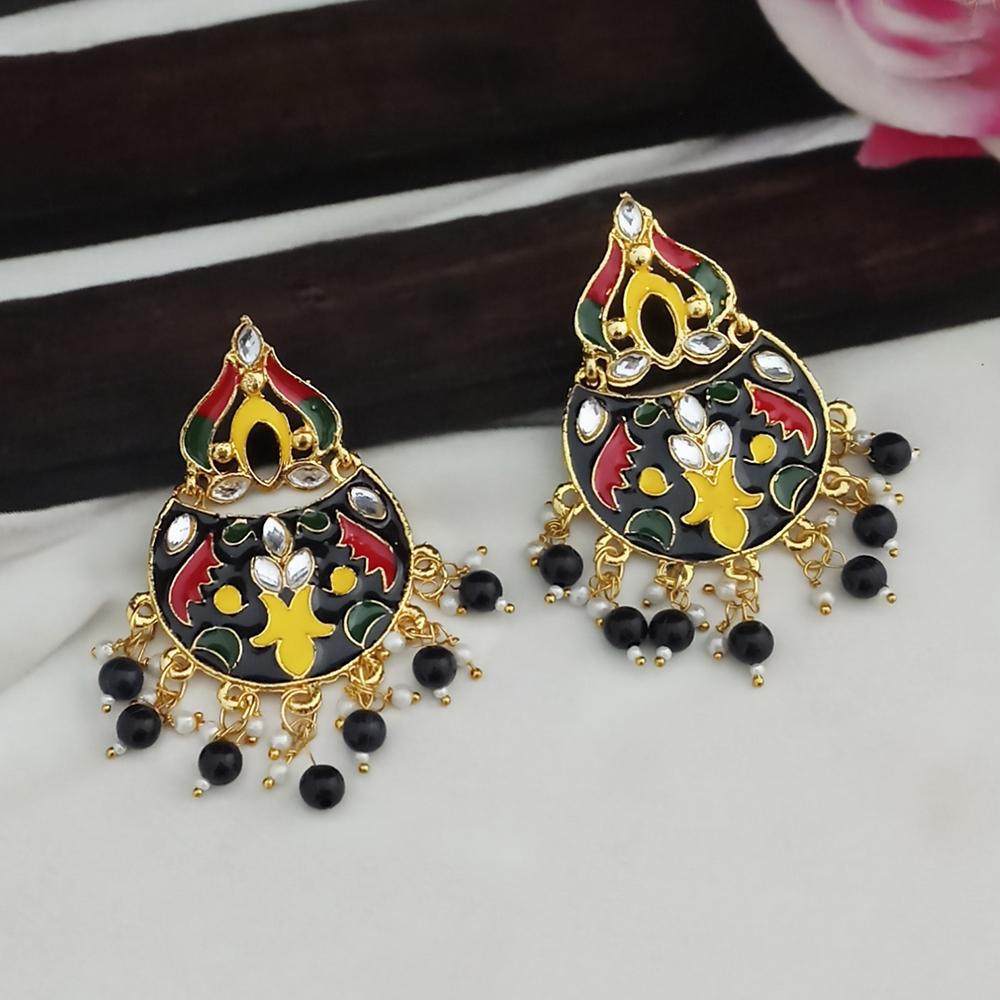 Kriaa Gold Plated Black Meenakari Dangler Earrings - 1314215H