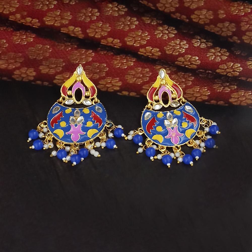 Kriaa Gold Plated Blue Meenakari Dangler Earrings - 1314215I