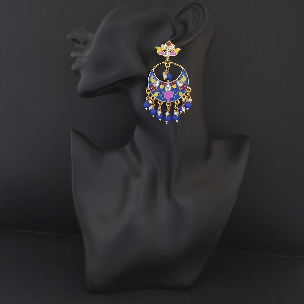 Kriaa Gold Plated Blue Meenakari Dangler Earrings - 1314216I