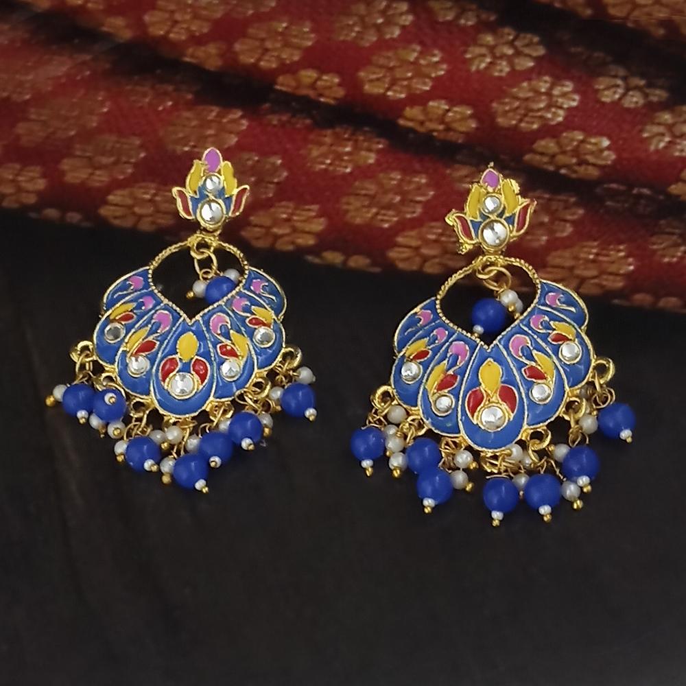 Kriaa Gold Plated Blue Meenakari Dangler Earrings - 1314218J