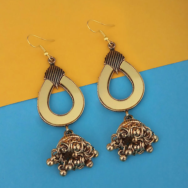 Jeweljunk  Antique Gold Plated  Mirror Jhumki Earrings - 1314943B