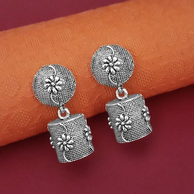 Jeweljunk Oxidised Plated Floral Jhumki Earrings