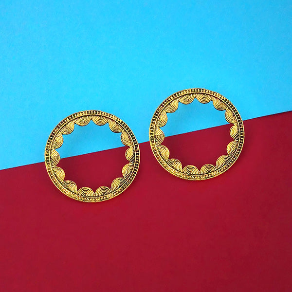 Jeweljunk Antique Gold Plated Round Stud Earrings