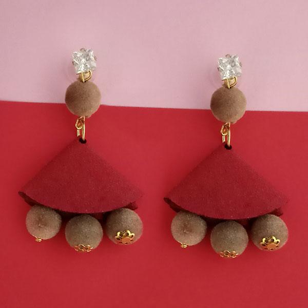 Kriaa Austrian Stone And Brown Pom Pom Dangler Earrings