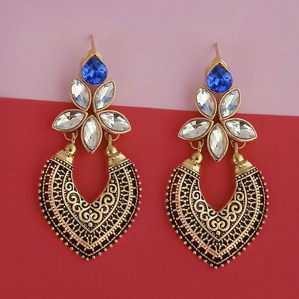 Kriaa Gold Plated Blue Kundan Stone Dangler Earrings