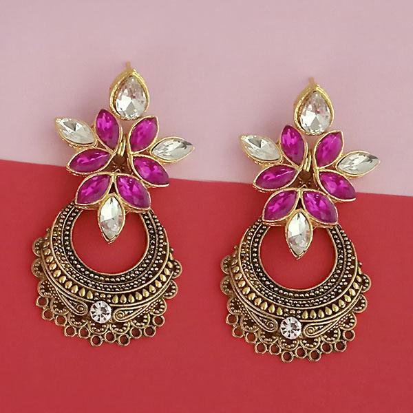Kriaa Gold Plated Pink Kundan Stone Dangler Earrings