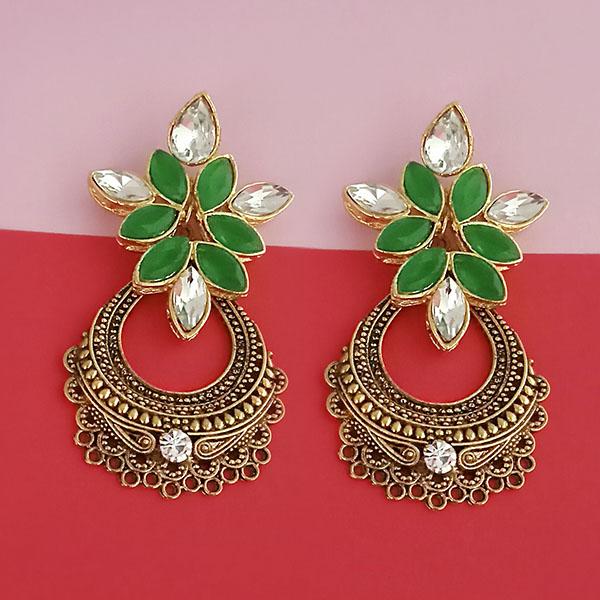 Kriaa Gold Plated Green Kundan Stone Dangler Earrings