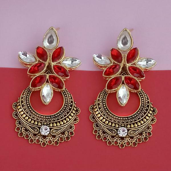 Kriaa Gold Plated Red Kundan Stone Dangler Earrings