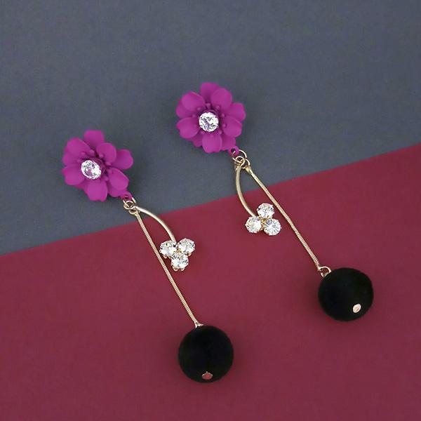 Urthn Pink Floral Gold Plated Dangler Earrings - 1315708D