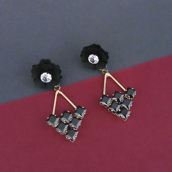 Urthn Black Floral Gold Plated Dangler Earrings - 1315714E