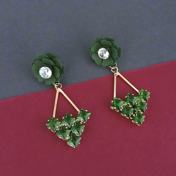 Urthn Green Floral Austrian Stone Dangler Earrings - 1315714F