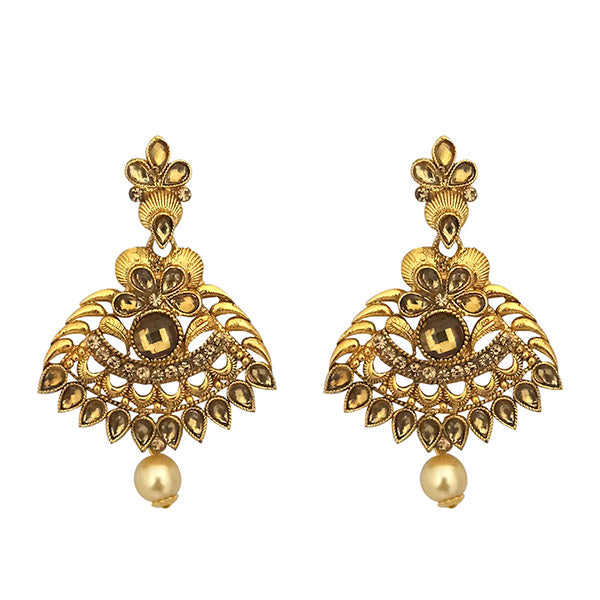 Kriaa Brown Kundan Gold Plated Dangler Earrings