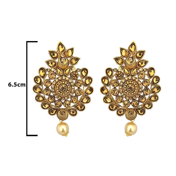 Kriaa Brown Austrian Stone Kundan Gold Plated Dangler Earrings
