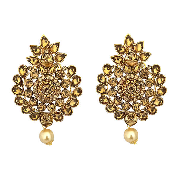 Kriaa Brown Austrian Stone Kundan Gold Plated Dangler Earrings