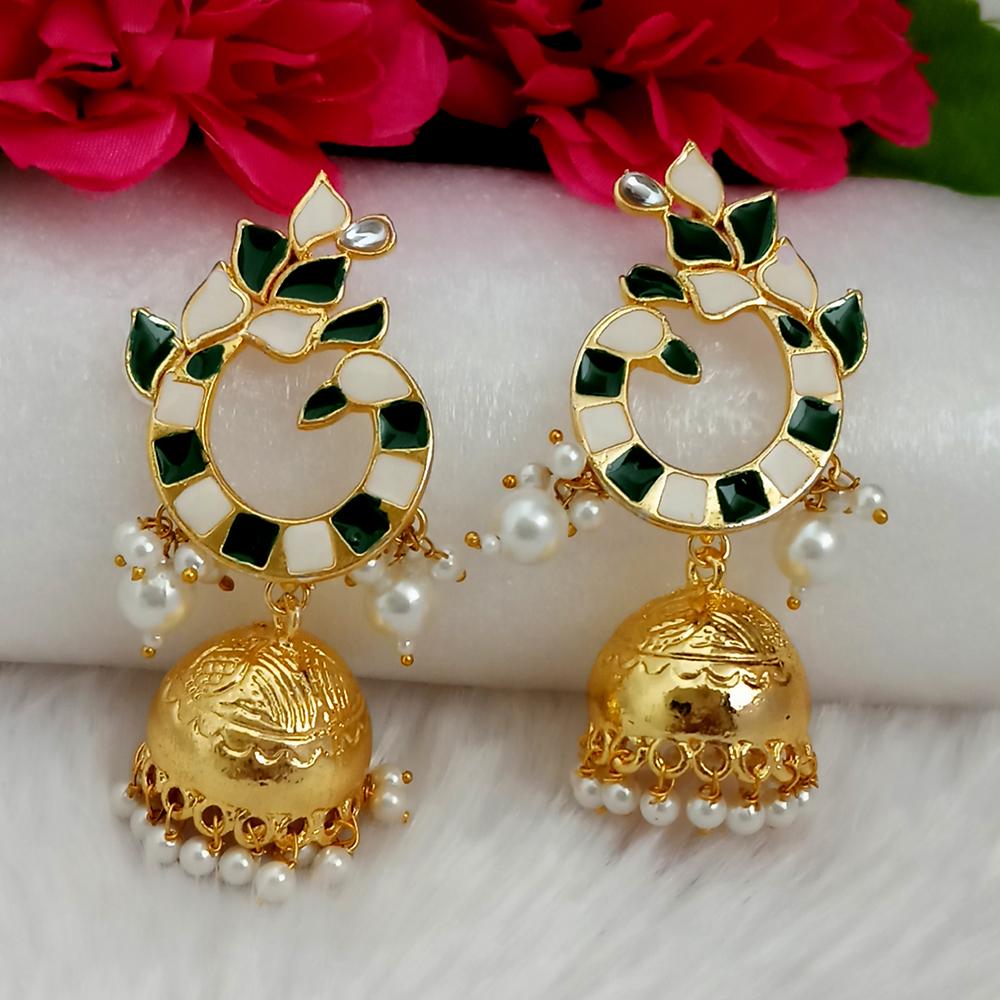Kriaa Green Meenakari Peacock Jhumka Dangler Earrings -1316307I