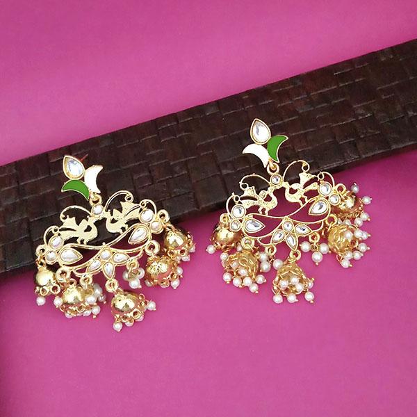 Kriaa Green Meenakari Kundan And Pearl Dangler Earrings - 1316324B