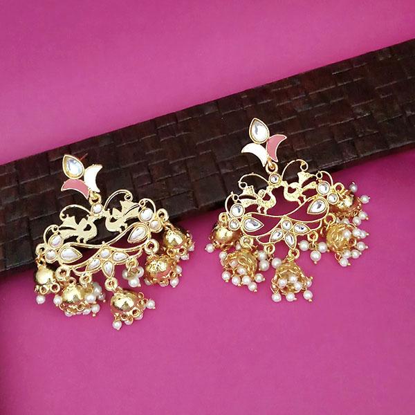 Kriaa Gold Plated Kundan Dangler Jhumki Earrings - 1316324C