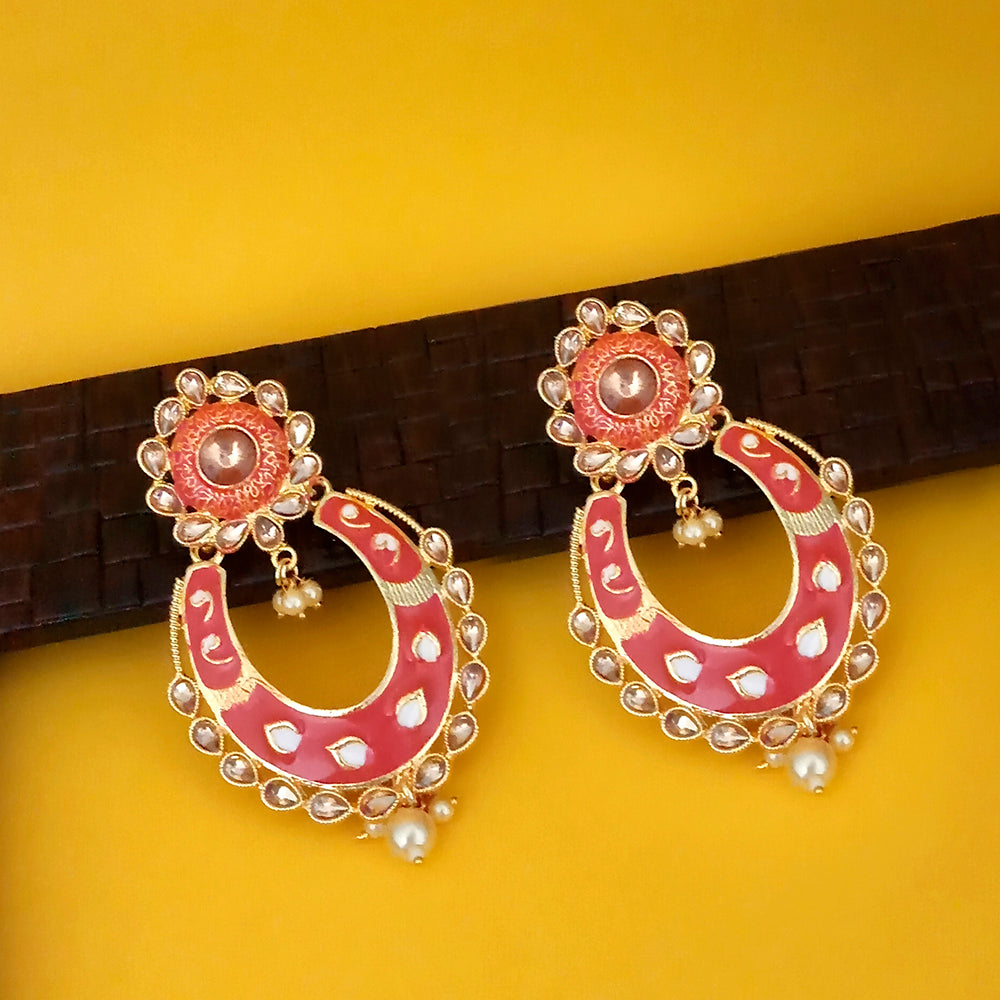 Kriaa Red Meenakari Gold Plated Chandbali Earrings