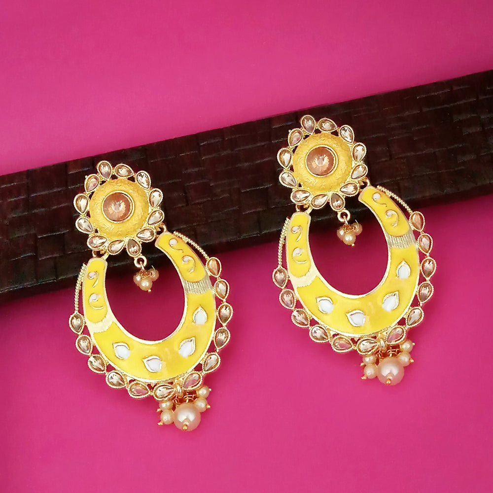 Kriaa Yellow Meenakari Gold Plated Chandbali Earrings