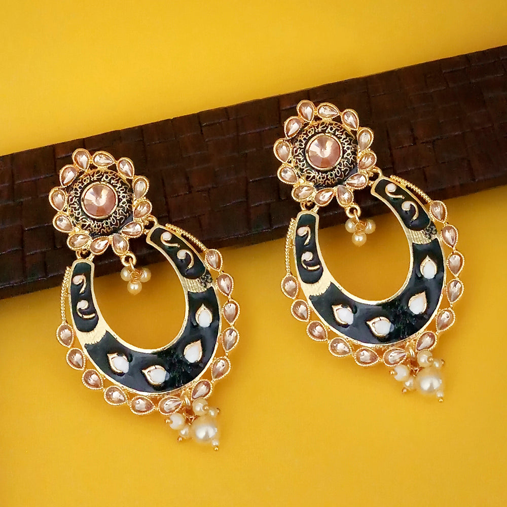 Kriaa Black Meenakari Gold Plated Chandbali Earrings