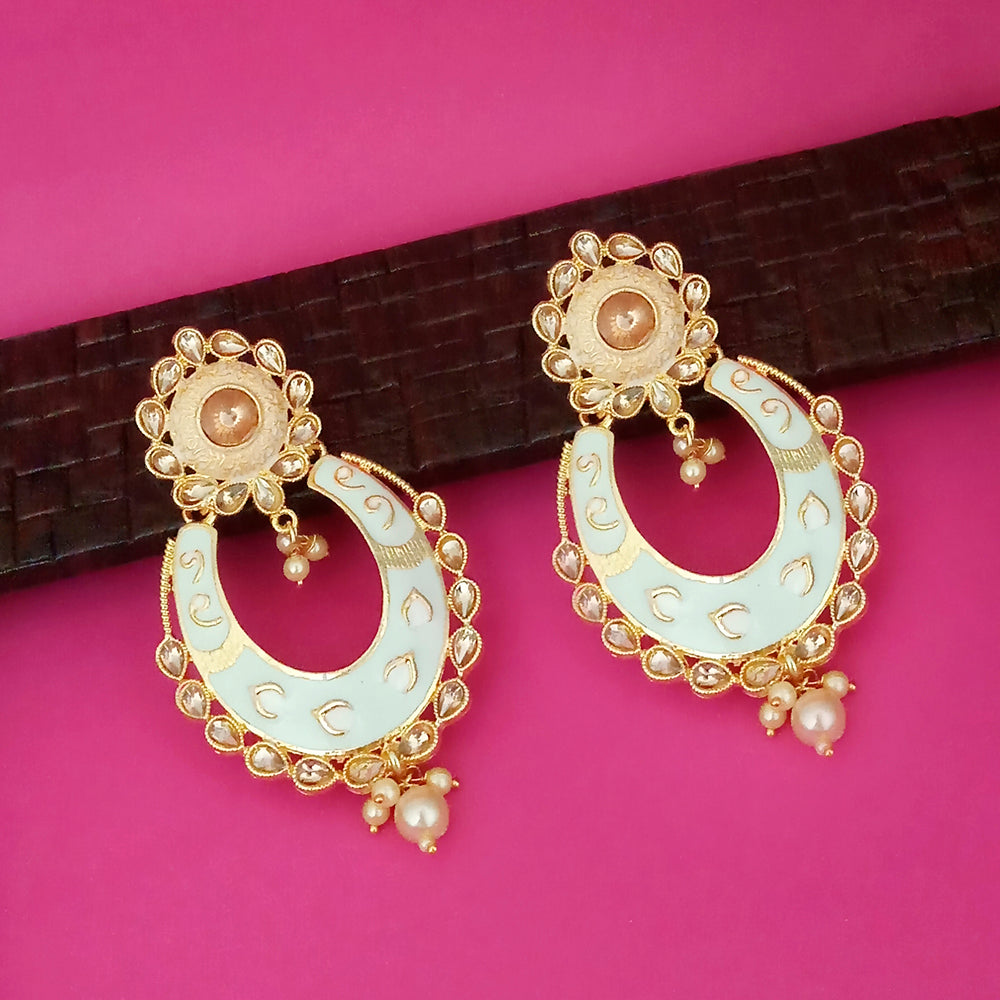 Kriaa White Meenakari Gold Plated Chandbali Earrings