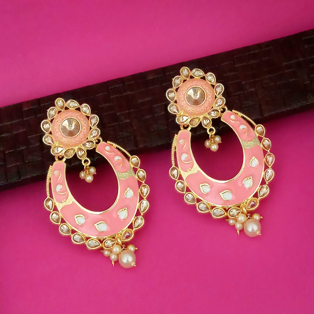 Kriaa Peach Meenakari Gold Plated Chandbali Earrings