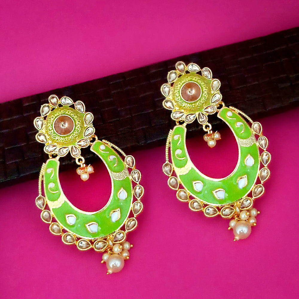 Kriaa Green Meenakari Gold Plated Chandbali Earrings