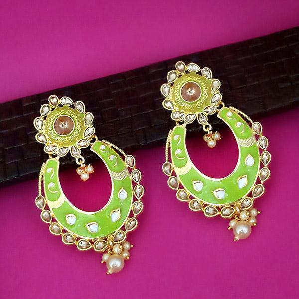 Kriaa Green Meenakari Gold Plated Kundan Dangler Earrings  - 1316327K