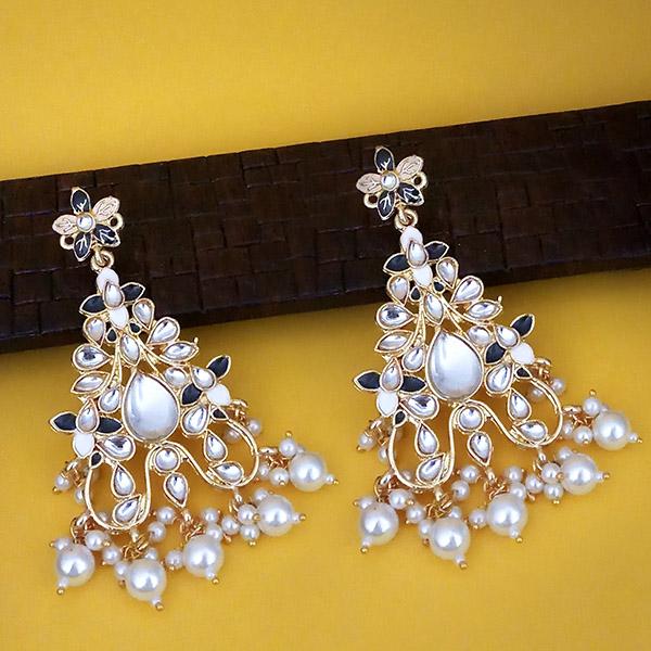Kriaa White Kundan Gold Plated Dangler Earrings - 1316329A