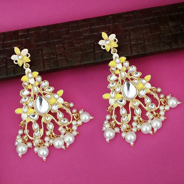 Kriaa Yellow Meenakari Kundan Gold Plated Dangler Earrings - 1316329L