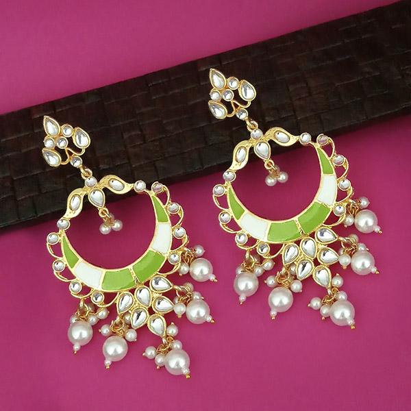 Kriaa Green Meenakari Kundan Gold Plated Dangler Earrings - 1316330E